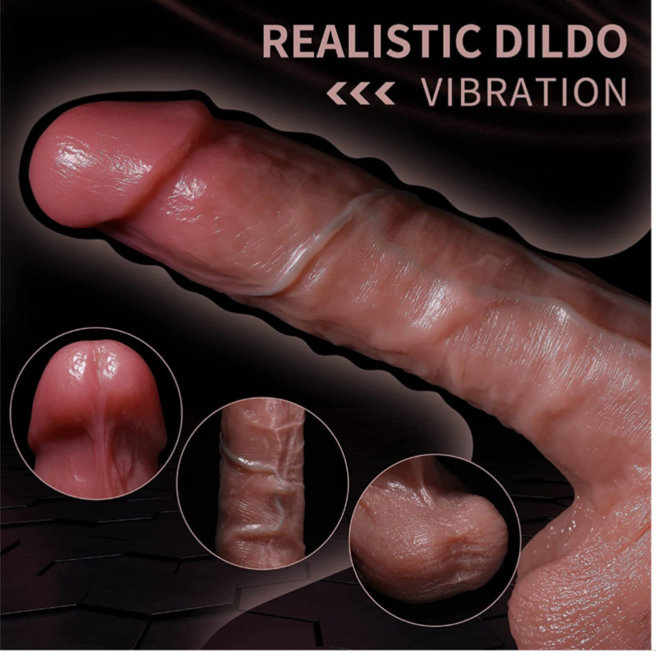 Realistic dildo with close-up details on a dark background