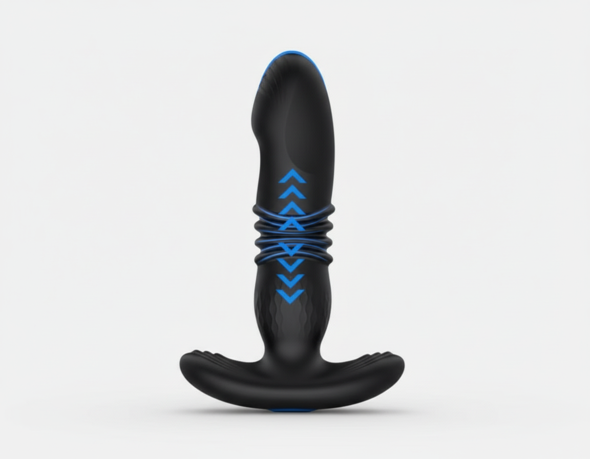 Black and blue device on a white background