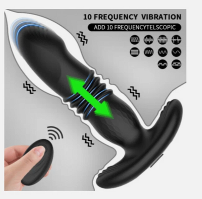 Black and gray device with 10 frequency vibration feature on a white background