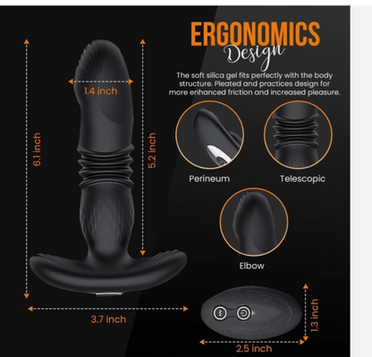 Product with ergonomic design features and measurements on a black background