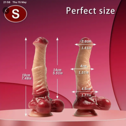 Measurement chart of a product with labeled dimensions on a pink background