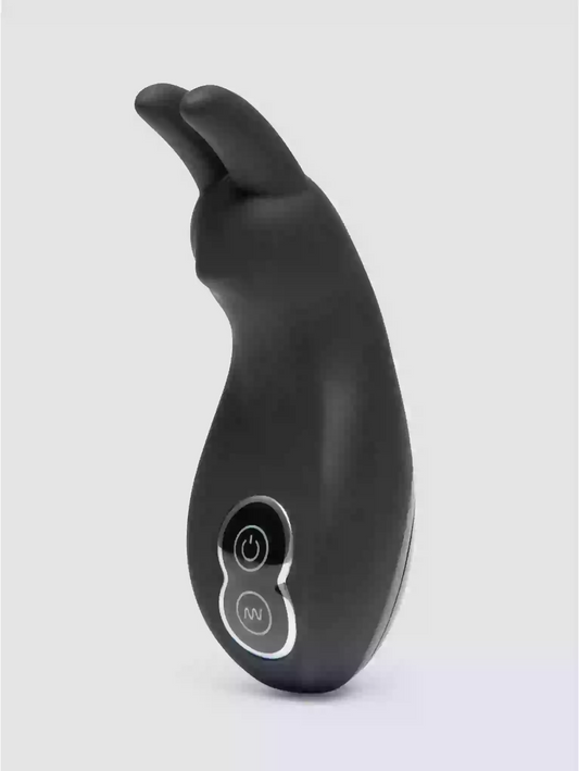 Black electronic device with a power indicator on a white background