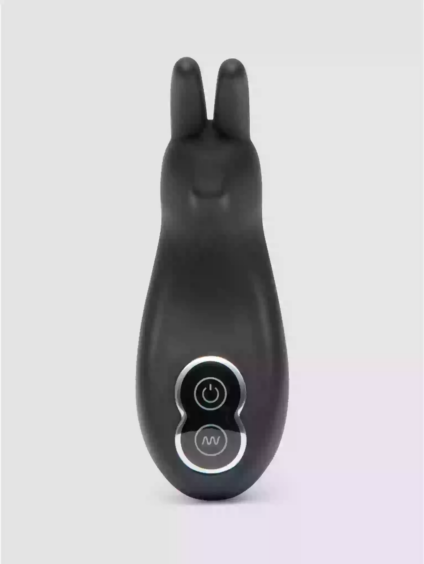 Black rabbit-shaped vibrator with power indicator on a light gray background