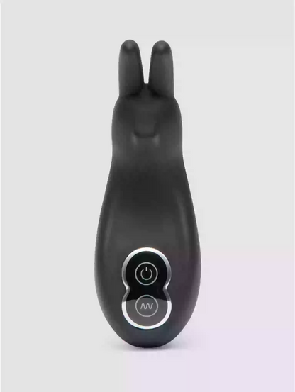 Black rabbit-shaped vibrator with power indicator on a light gray background