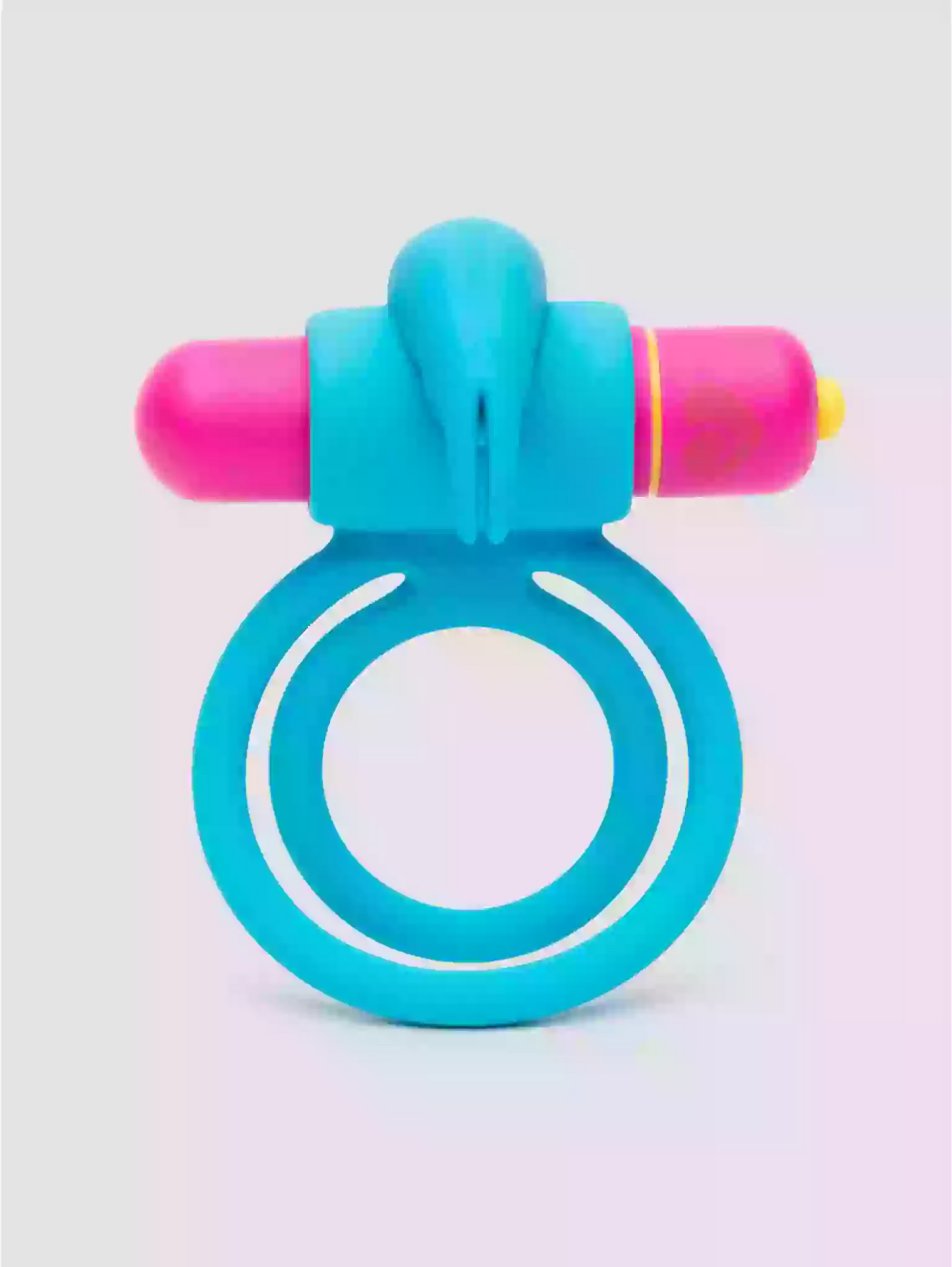 Blue and pink ring-shaped object on a light gray background