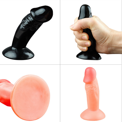 Black and pink silicone butt plugs with a hand holding one black plug.