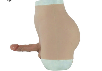 Beige shapewear being worn on a white background