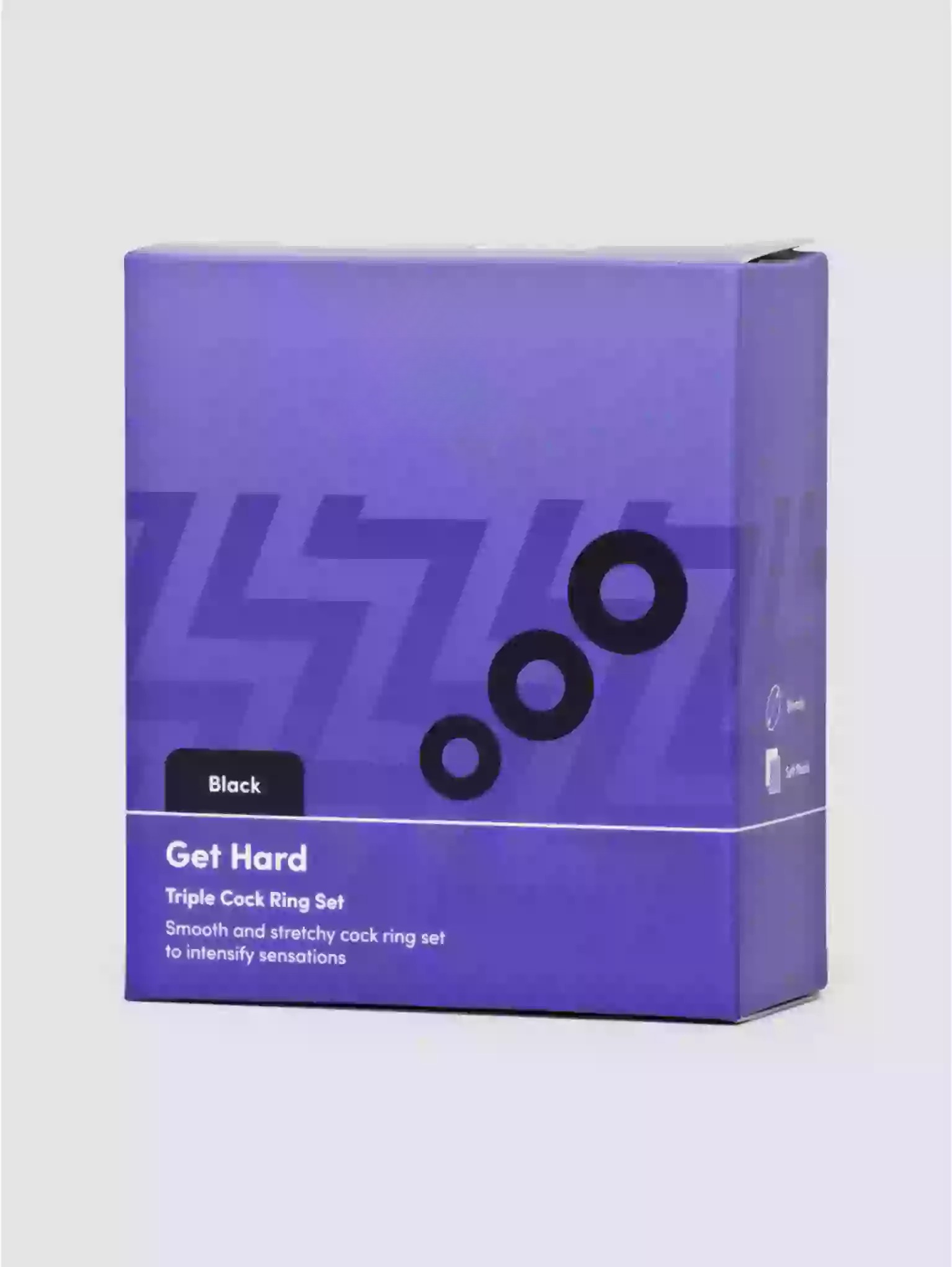 Purple packaging box with text and branding on a white background