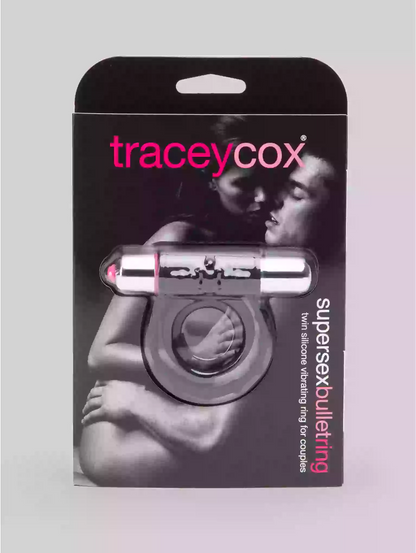 Package of Tracey Cox product with a couple embracing on a gray background