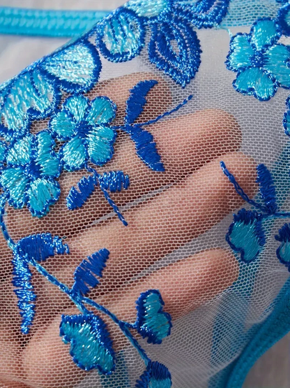 Ultra-Feminine Hollow-Out Lace & Flower Embroidery Lingerie Set UK