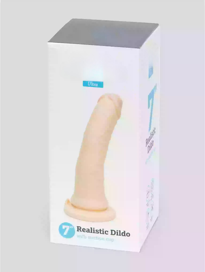 Realistic dildo packaging on a white background