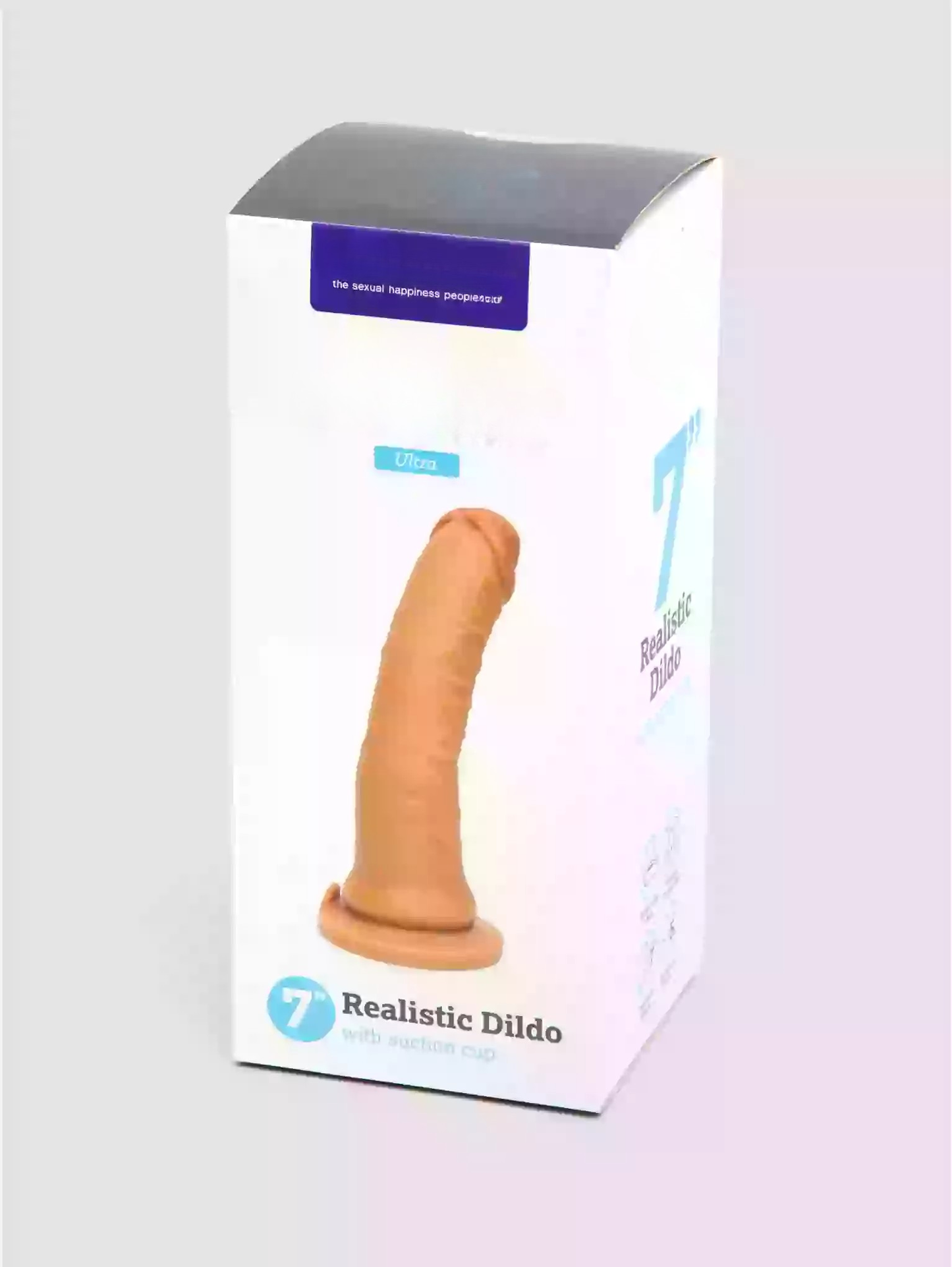 Box of a realistic dildo with '7' branding on a light gray background