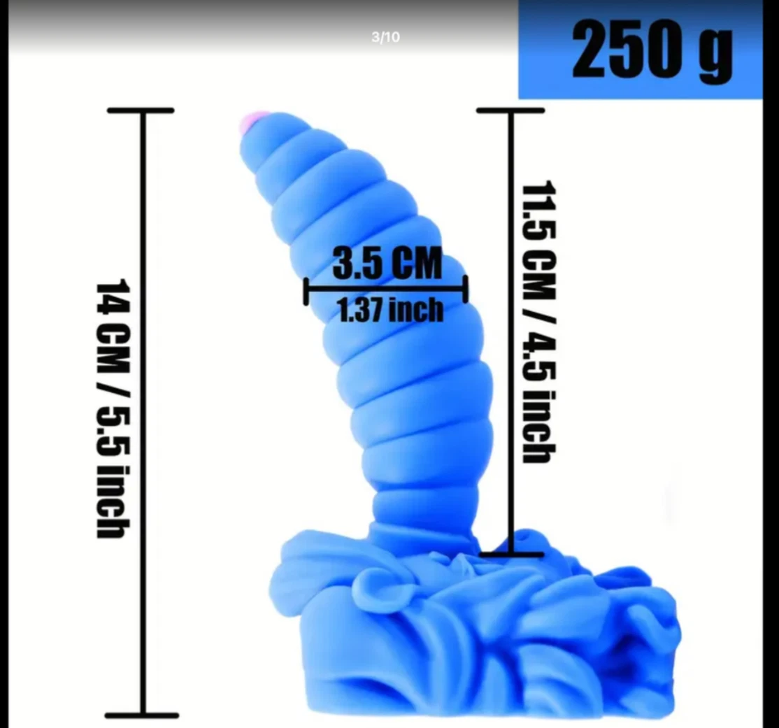 Blue silicone product with measurements and weight displayed