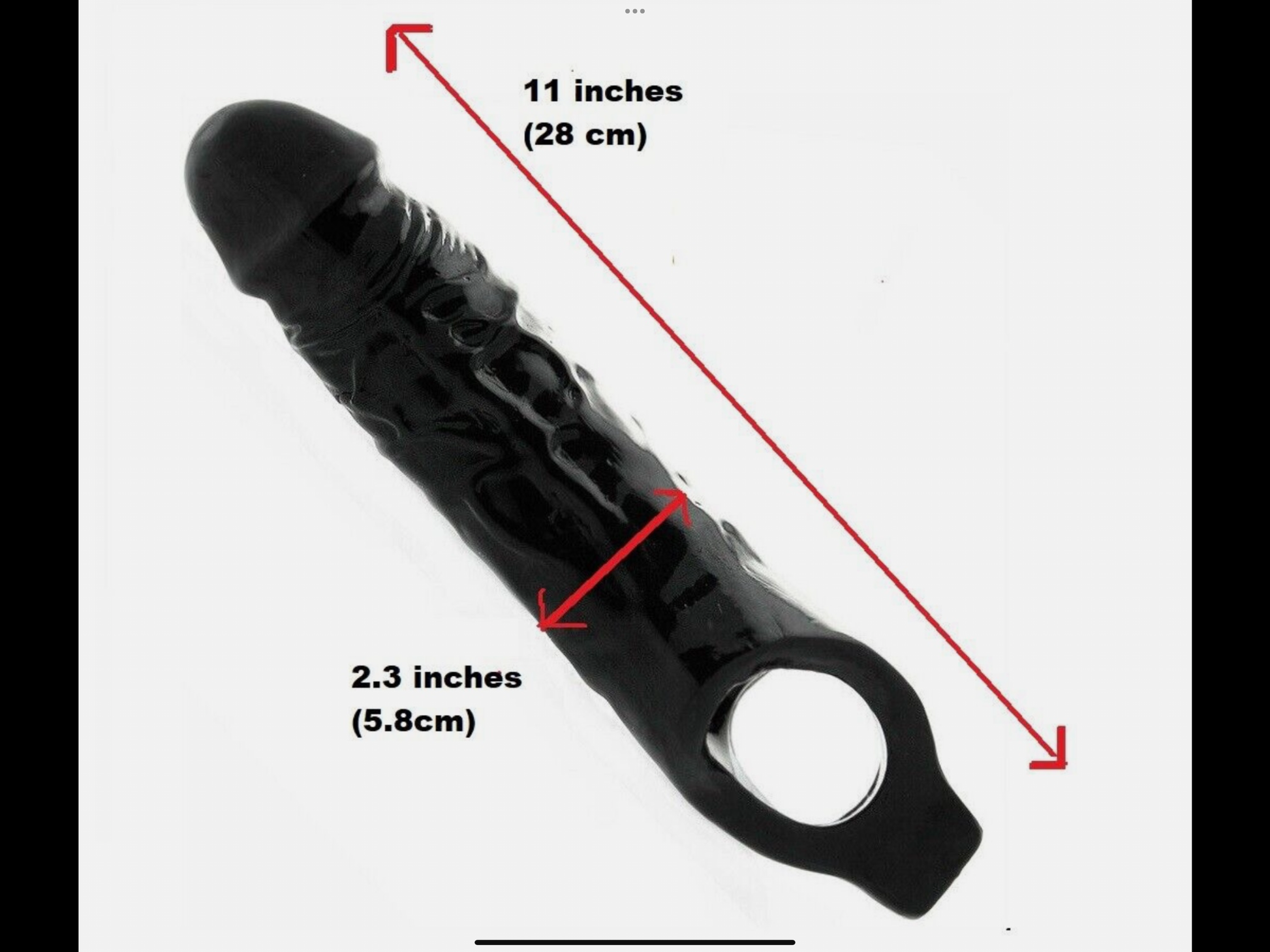 Black tool with measurements indicated on a white background