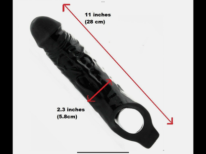 Black tool with measurements indicated on a white background