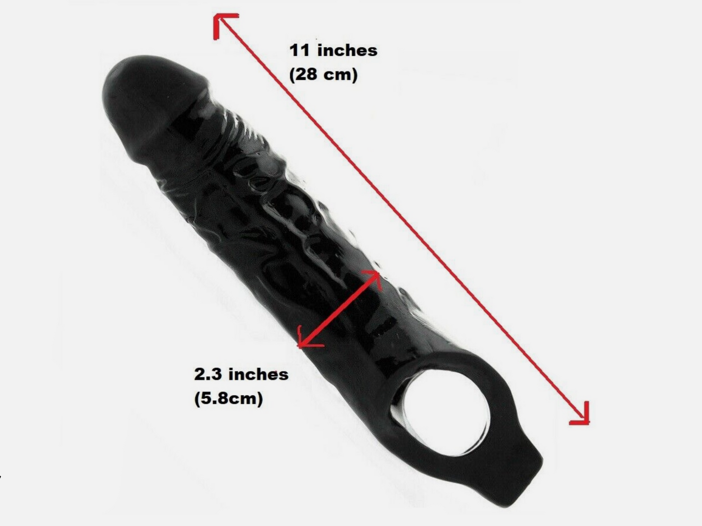 Black tool with measurements indicated on a white background