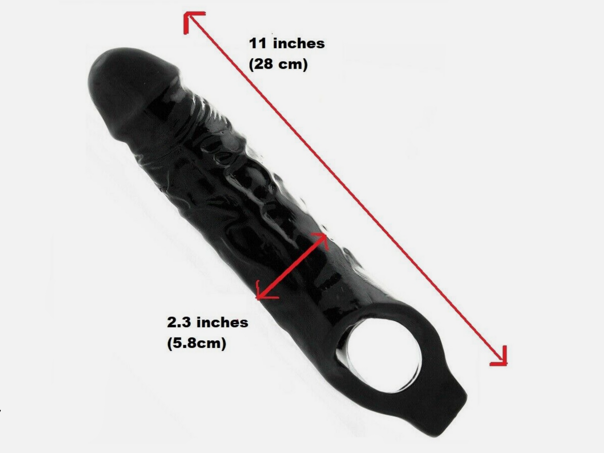 Black tool with measurements indicated on a white background