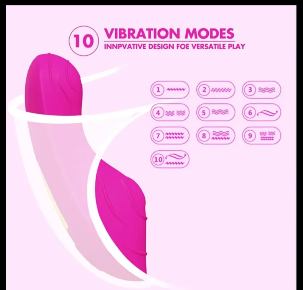 Product with 10 vibration mode options on a pink background