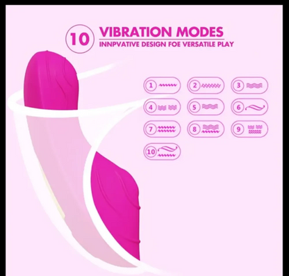 Product with 10 vibration mode options on a pink background