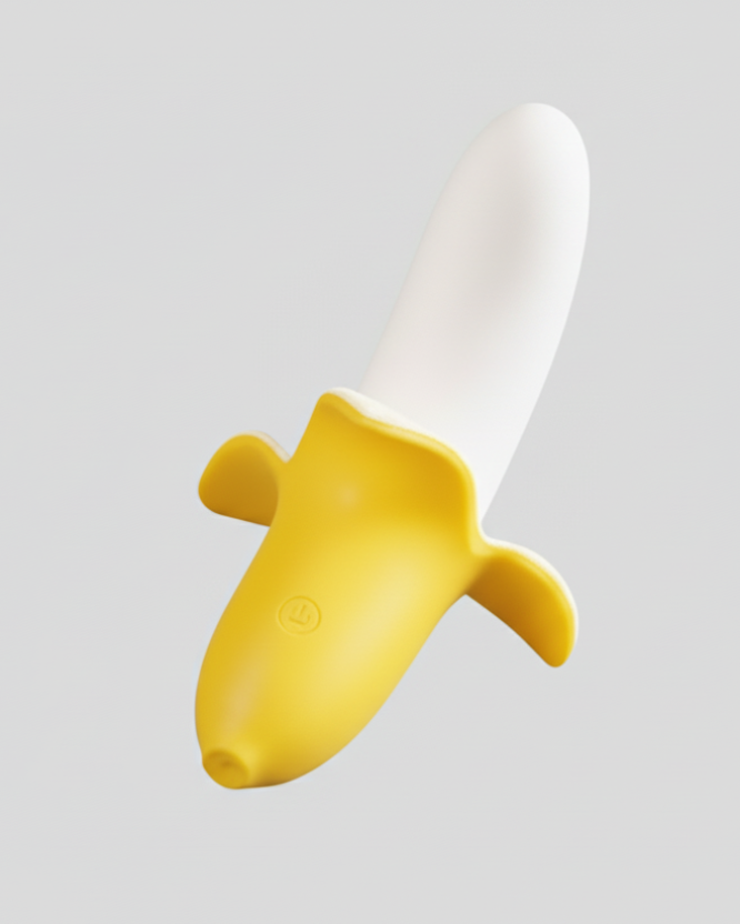 Yellow and white banana-shaped object on a light gray background