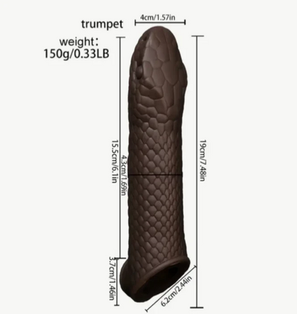 Measurement chart of a brown object with dimensions and weight indicated.