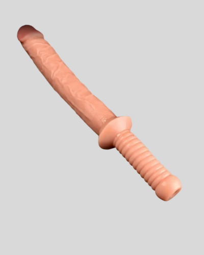 Plastic sword with a pink handle on a gray background