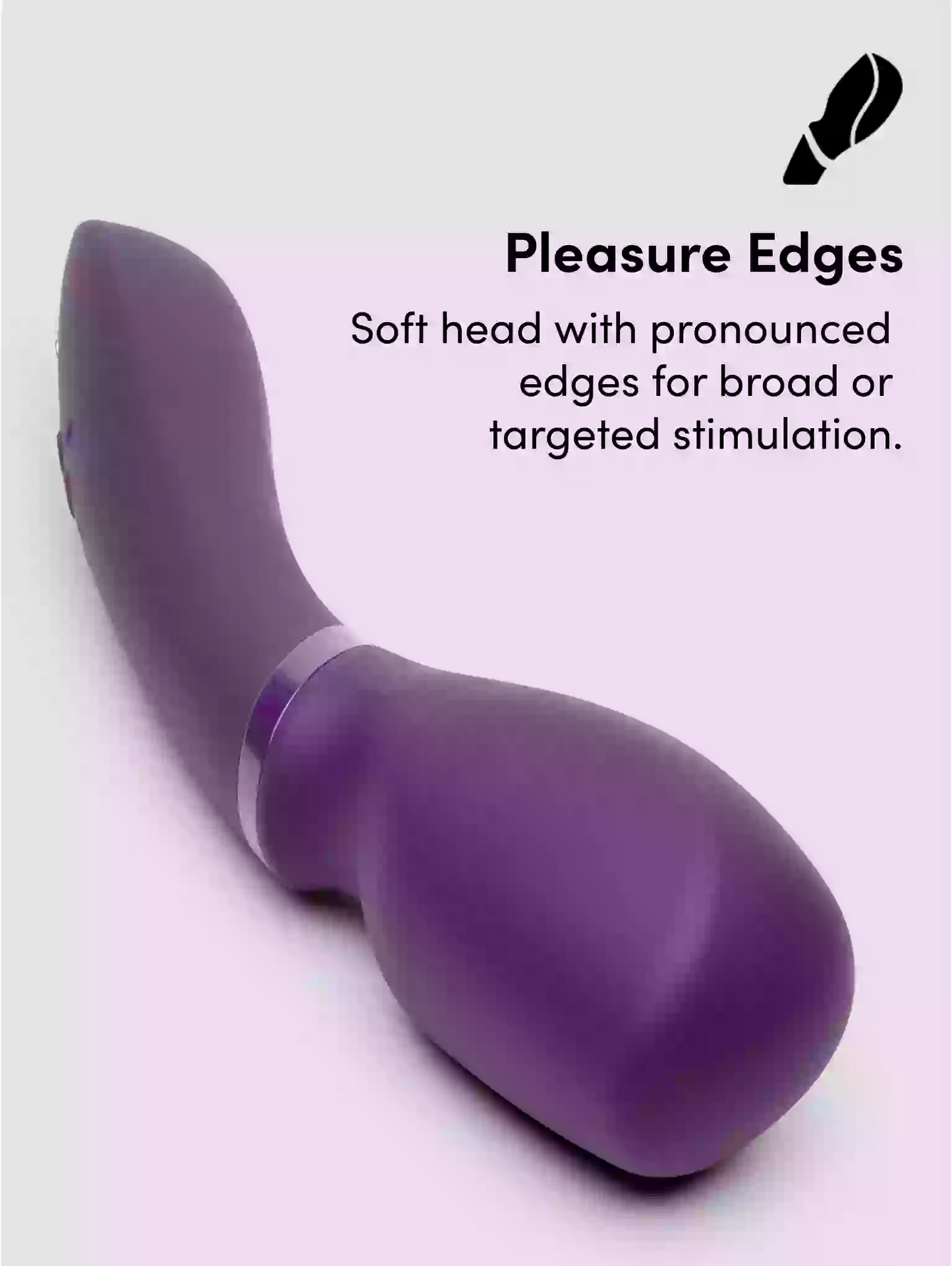 Purple pleasure edge product with text on a light purple background