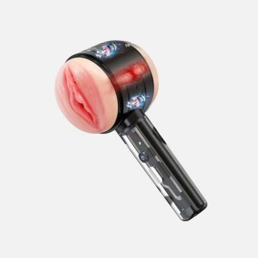 Black handheld hair dryer with pink nozzle on a white background